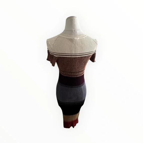 STAUD Colleen Colorblock Rib Sweater Dress Sahara Stripe Striped Midi Bodycon M - Picture 5 of 9